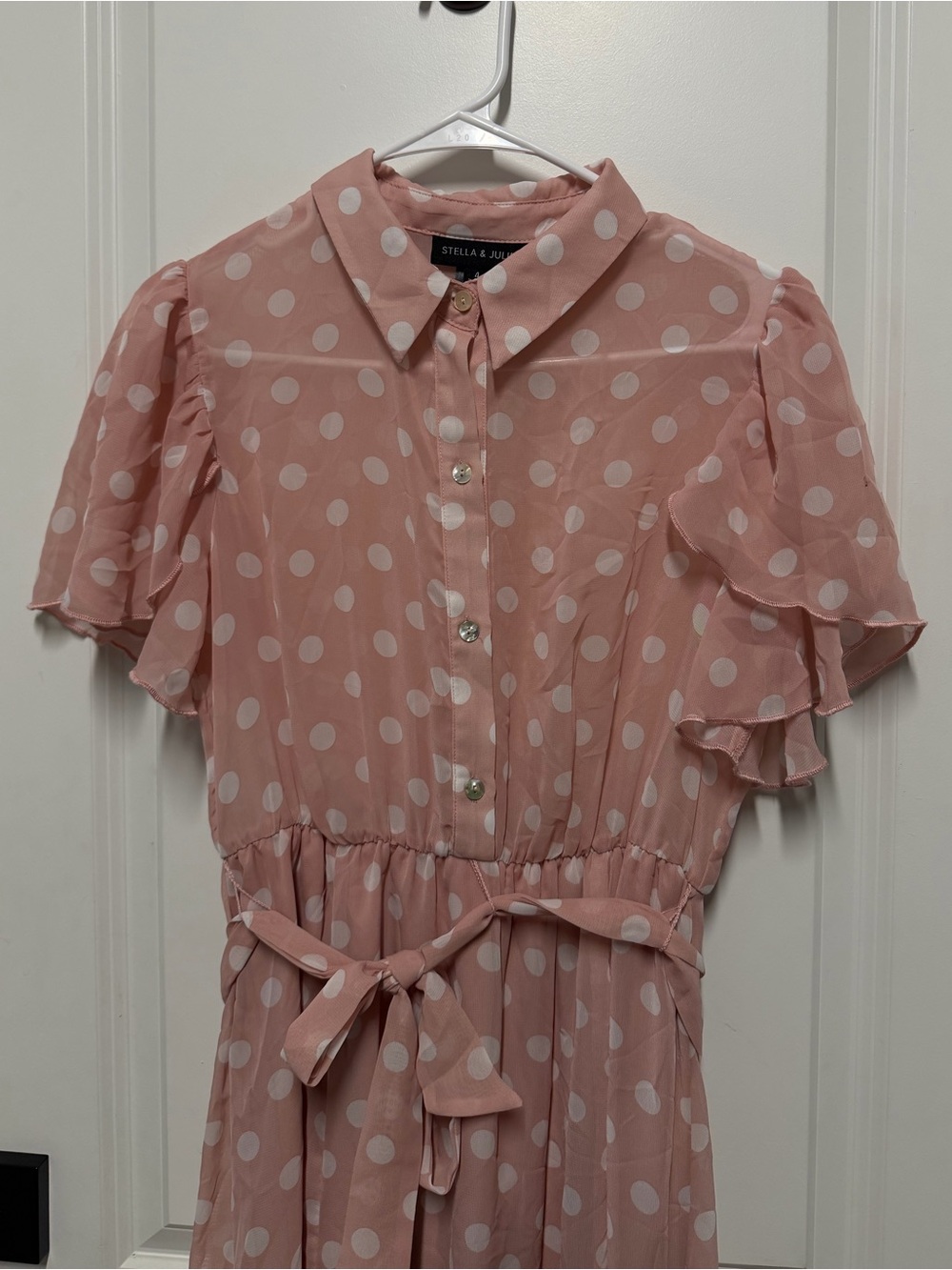Stella & Julie Pink Polka Dot Midi Dress Women’s Size 4 Cottagecore Coquette - Picture 5 of 6
